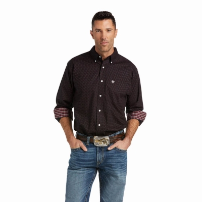 Black Men's Ariat Wrinkle Free Abel Classic Fit Shirts | 2396-HCYML