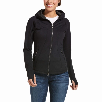 Black Women's Ariat Attain Full Zip Hoodies | 1972-JNIEM