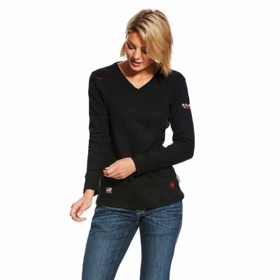 Black Women's Ariat FR AC Crew Shirts | 2510-DIXGO