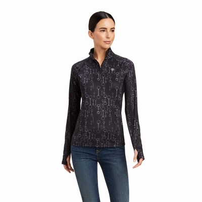 Black Women's Ariat Lowell 2.0 1/4 Zip Tops | 6840-BASMF