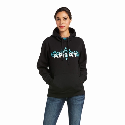 Black Women's Ariat REAL Arm Logo Hoodies | 2816-EAUZS