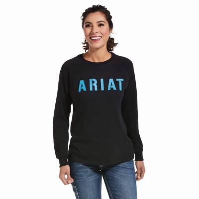 Black Women's Ariat Rebar CottonStrong Block T Shirts | 2973-ODFWK