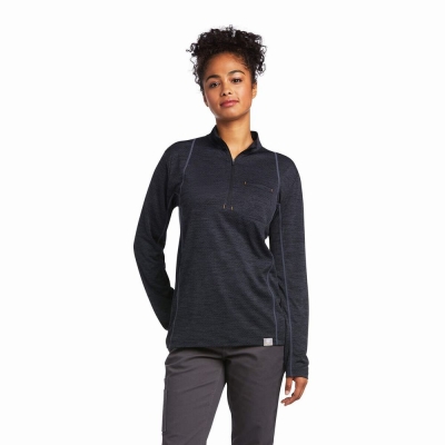 Black Women's Ariat Rebar Evolution 1/2 Zip Tops | 2150-IVQHX