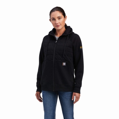 Black Women's Ariat Rebar Regulator Full Zip Hoodies | 6238-NWRQV