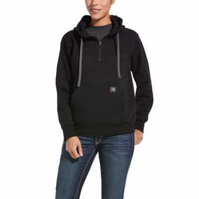 Black Women's Ariat Rebar Skill Set 1/2 Zip Hoodies | 3564-LKDUO