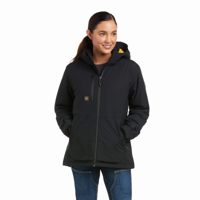 Black Women's Ariat Rebar Storm Fighter 2.0 Waterproof Jackets | 0832-JDQSA