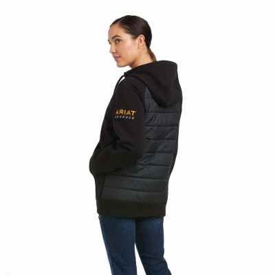 Black Women's Ariat Rebar Thermic Insulated Full Zip Hoodies | 8234-WHEIC