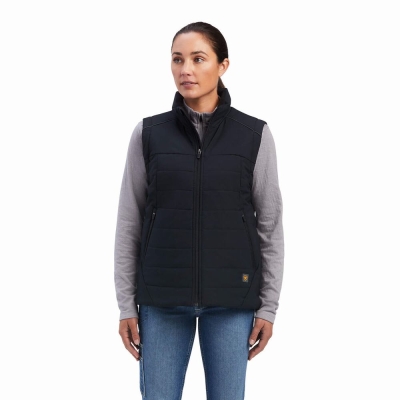 Black Women's Ariat Rebar Valkyrie Stretch Canvas Insulated Vests | 9418-SIFCA