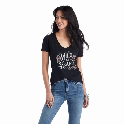 Black Women's Ariat Wild Heart Tops | 2140-CNTFR