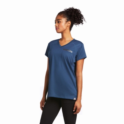 Blue Deep Green Women's Ariat Rebar Polartec Elite All Season Tops | 2834-VXMDF