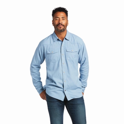 Blue Grey Men's Ariat Ace Retro Fit Shirts | 7942-NCQYJ