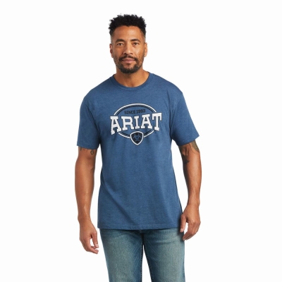 Blue Men's Ariat 93 Shield Polo Shirts | 8079-CWMRQ