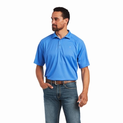 Blue Men's Ariat AC Polo Shirts | 8293-OCFKI