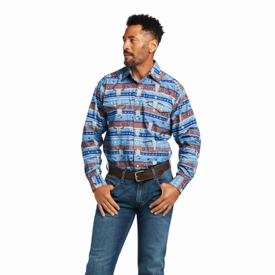 Blue Men's Ariat Amir Classic Fit Shirts | 0417-EVHOZ