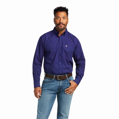 Blue Men's Ariat Antonio Classic Fit Shirts | 6180-TGNLJ