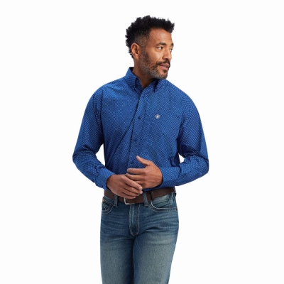 Blue Men's Ariat Benedict Classic Fit Shirts | 0342-TYIRC