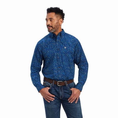 Blue Men's Ariat Benji Classic Fit Shirts | 9613-EGXFJ