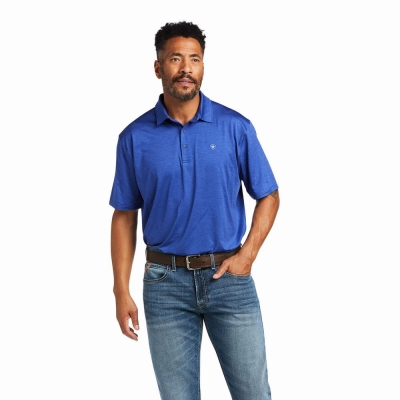 Blue Men's Ariat Charger 2.0 Polo Shirts | 1705-NXJQW