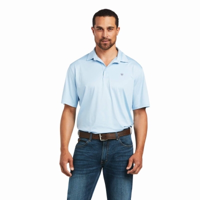 Blue Men's Ariat Charger 2.0 Polo Shirts | 9258-FTOWB