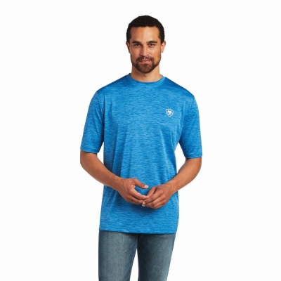 Blue Men's Ariat Charger Vertical Flag Polo Shirts | 6194-UGLBX