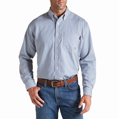 Blue Men's Ariat FR Basic Shirts | 8764-GNYVH