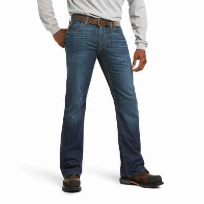 Blue Men's Ariat FR M4 Relaxed Stretch DuraLight Jett Cut Straight-Fit Jeans | 8413-FYKCM