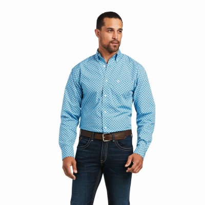 Blue Men's Ariat Genaro Fitted Shirts | 7853-YSVWK