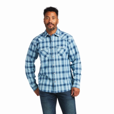 Blue Men's Ariat Harper Retro Fit Shirts | 8645-CKRYP