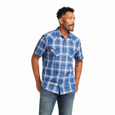 Blue Men's Ariat Huck Retro Fit Shirts | 4059-GVPXH