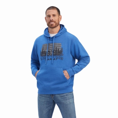 Blue Men's Ariat Land of the Free Hoodies | 3508-UWETZ