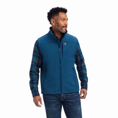 Blue Men's Ariat Logo 2.0 Softshell Jackets | 5346-AJWHD