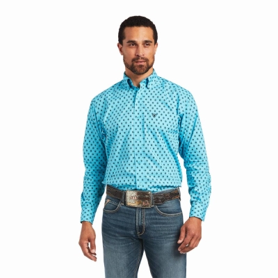 Blue Men's Ariat Manuel Classic Fit Shirts | 1047-ELNPH