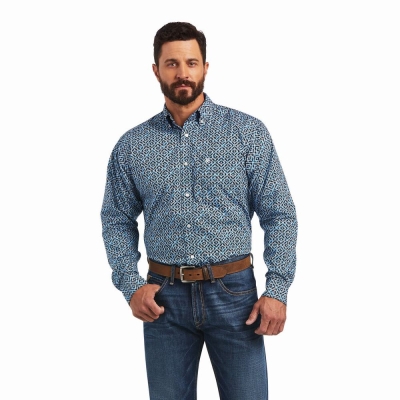 Blue Men's Ariat Miguel Classic Fit Shirts | 7910-GLTAP