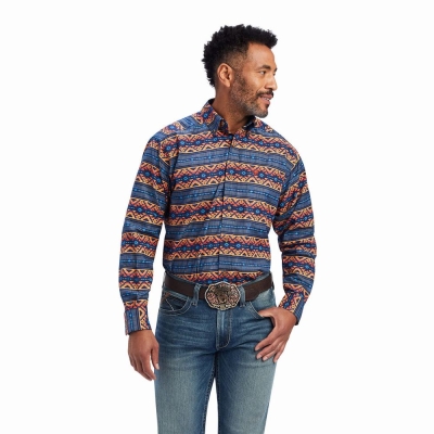 Blue Men's Ariat Nikolai Classic Fit Shirts | 9367-GKEZU