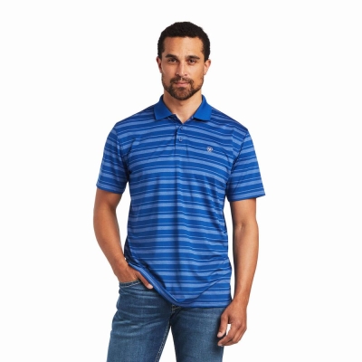 Blue Men's Ariat Ombre Stripe Ftd Polo Shirts | 2071-AQTCI