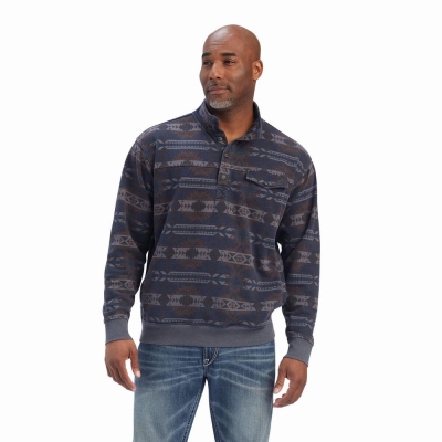 Blue Men's Ariat Printed Overdyed Washed Hoodies | 5249-VEWLF