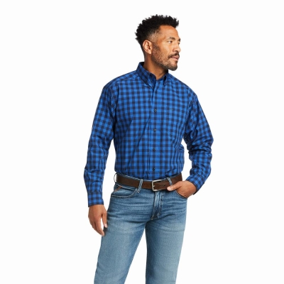 Blue Men's Ariat Pro Series Anthony Classic Fit Shirts | 6423-ZTMEF