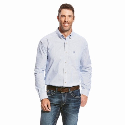 Blue Men's Ariat Pro Series Dayne Mini Stripe Shirts | 3261-EULMA