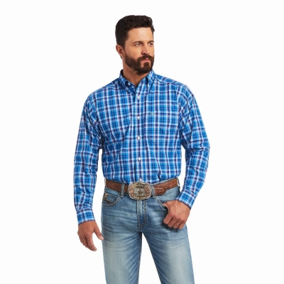 Blue Men's Ariat Pro Series Mason Classic Fit Shirts | 4176-OEVHW