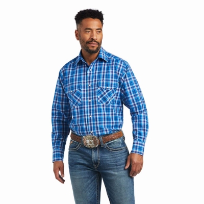 Blue Men's Ariat Pro Series Mason Classic Fit Shirts | 4856-FZPKO