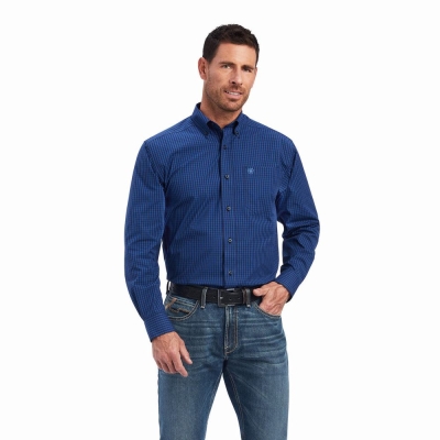 Blue Men's Ariat Pro Series Nelson Classic Fit Shirts | 7016-AZVJO