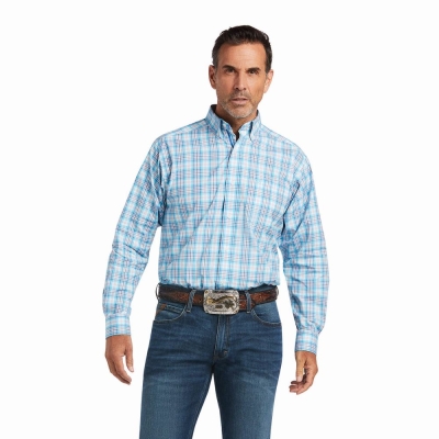 Blue Men's Ariat Pro Series Quimby Classic Fit Shirts | 5639-SPEFQ