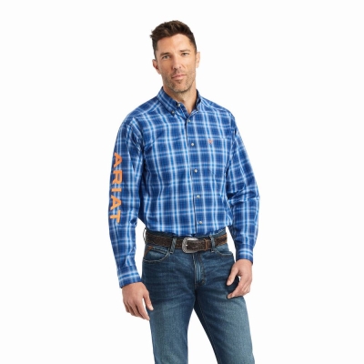 Blue Men's Ariat Pro Series Team Marcos Classic Fit Shirts | 8037-GYJSN