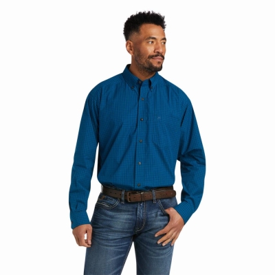 Blue Men's Ariat Pro Series Troy Classic Fit Shirts | 6104-ZJKTE