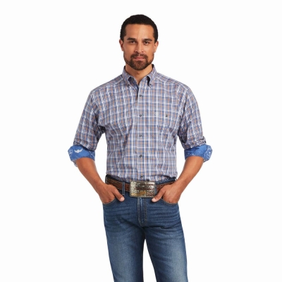 Blue Men's Ariat Relentless Agility Stretch Classic Fit Shirts | 2018-BDUPL