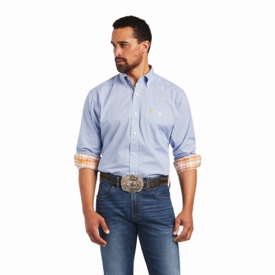 Blue Men's Ariat Relentless Alacrity Stretch Classic Fit Shirts | 7534-DGASJ