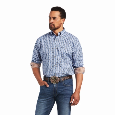 Blue Men's Ariat Relentless Concrete Stretch Classic Fit Shirts | 8290-KMAZJ