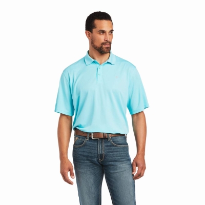 Blue Men's Ariat TEK Polo Shirts | 2453-ZJOKV