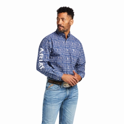 Blue Men's Ariat Team Justin Classic Fit Shirts | 9231-FSHKC