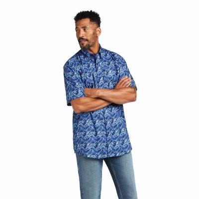 Blue Men's Ariat VentTEK Classic Fit Shirts | 4526-ZYXKV